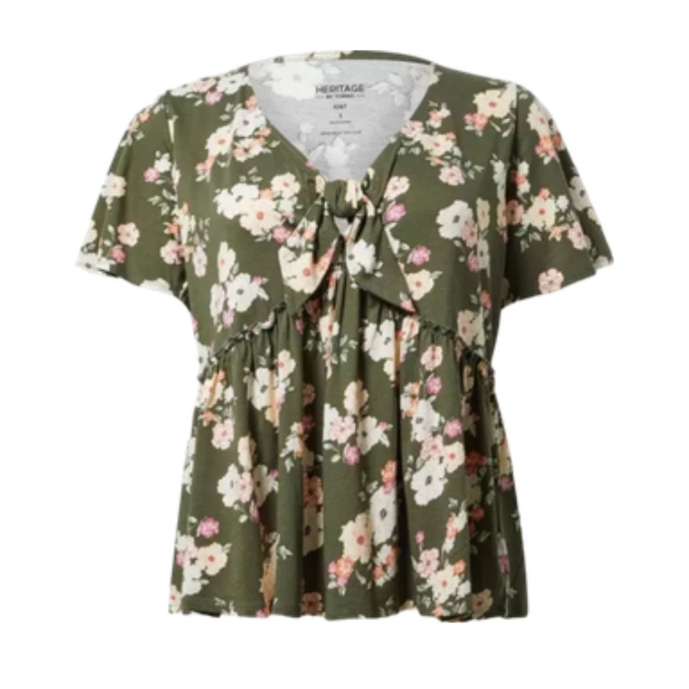 Torrid Olive Green and White Tie Front Peplum Blouse